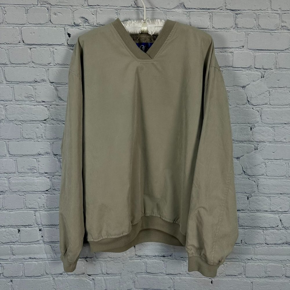 Mg Golf Mens V-Neck‎ Pullover Windshirt, Size Small, Sand Color
